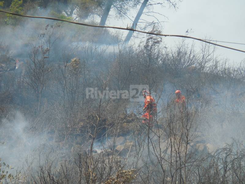 Perinaldo, incendio boschivo in località Massabò: interviene l’elicottero