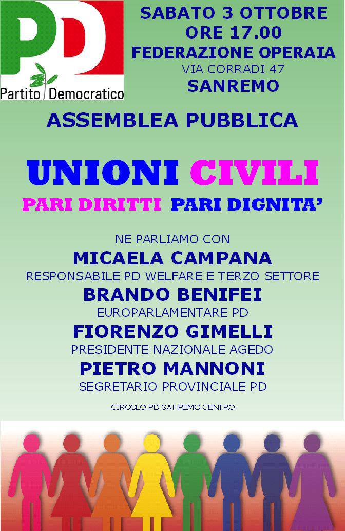 Alla FOP sanremese l’assemblea  “Unioni Civili Pari Diritti Pari Dignità”