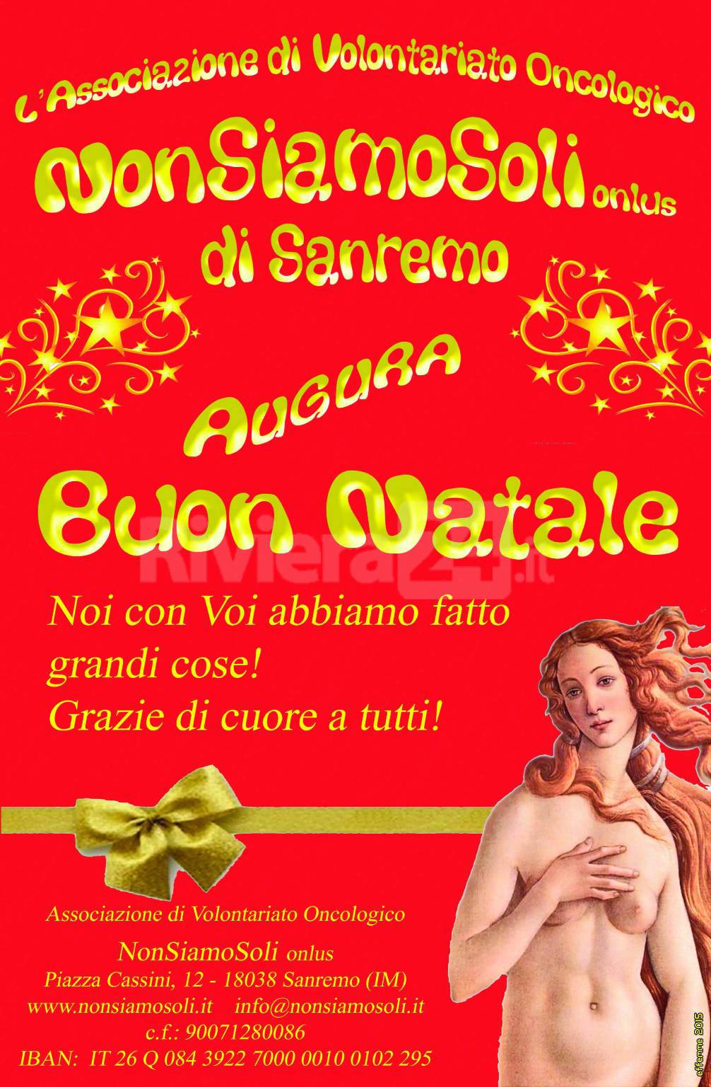 NonSiamoSoli Onlus fa gli auguri di Natale e dà notizia della Breast Unit