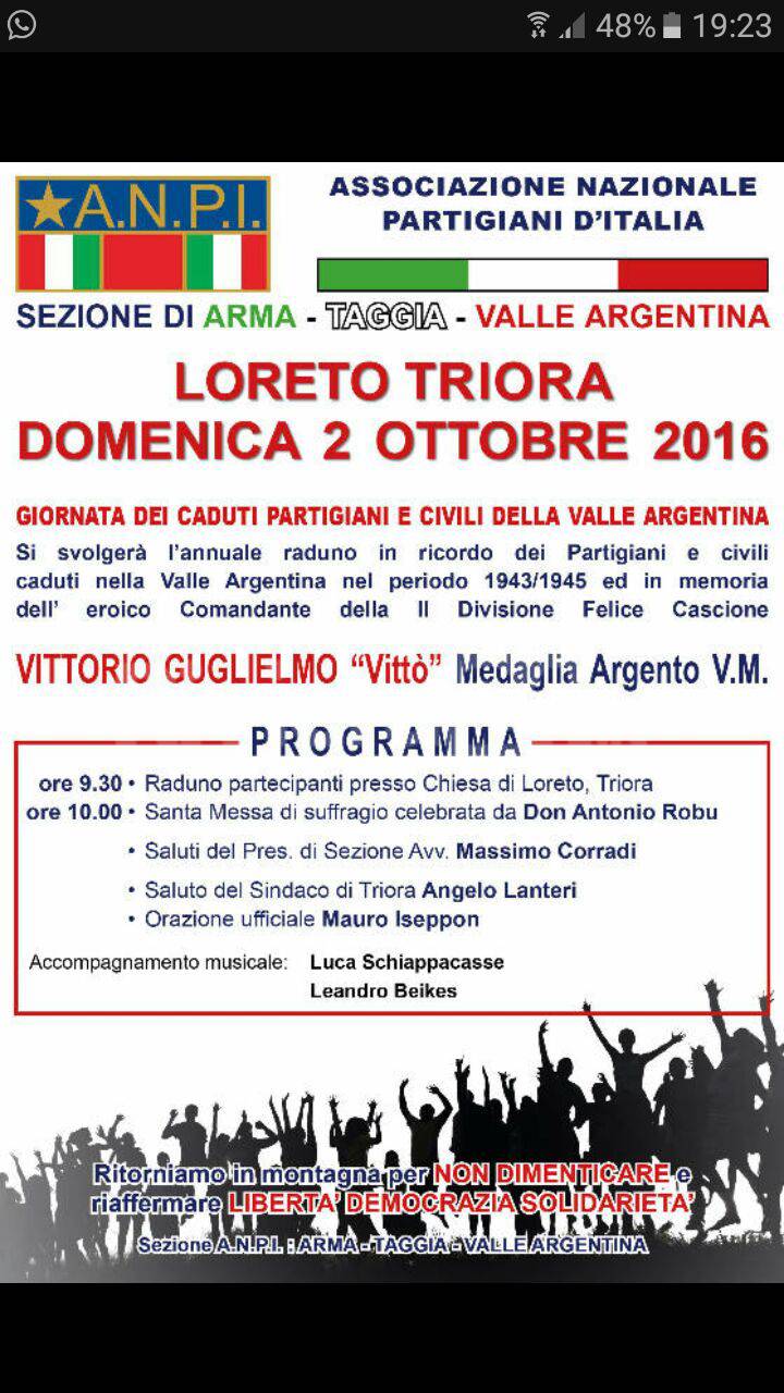 Riviera24 - commemorazione Partigiani e civili Loreto Triora 2016