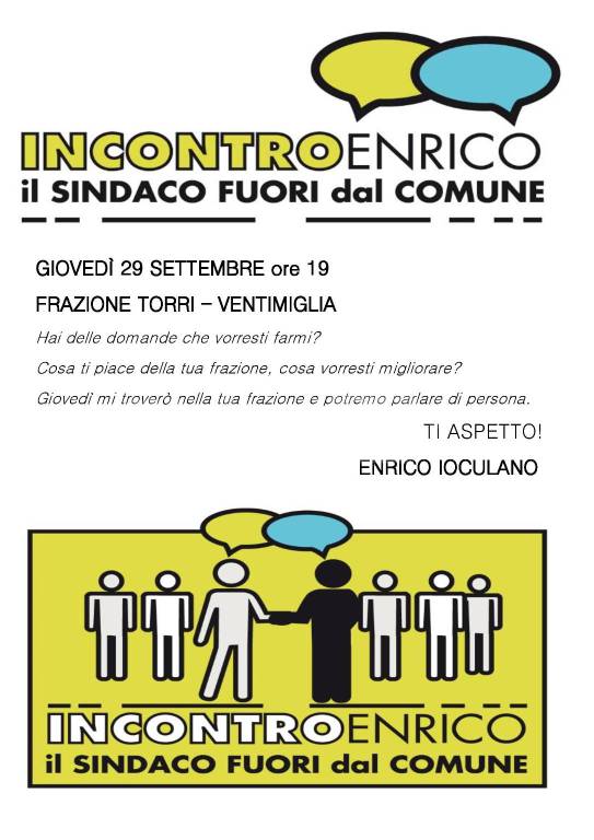 “Incontro Enrico”, questa sera il primo appuntamento del Sindaco con gli abitanti di Torri