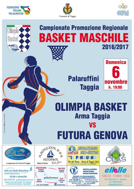 L’Olimpia Basket torna in campo affamata di vittoria: domenica il match contro il Futura Genova