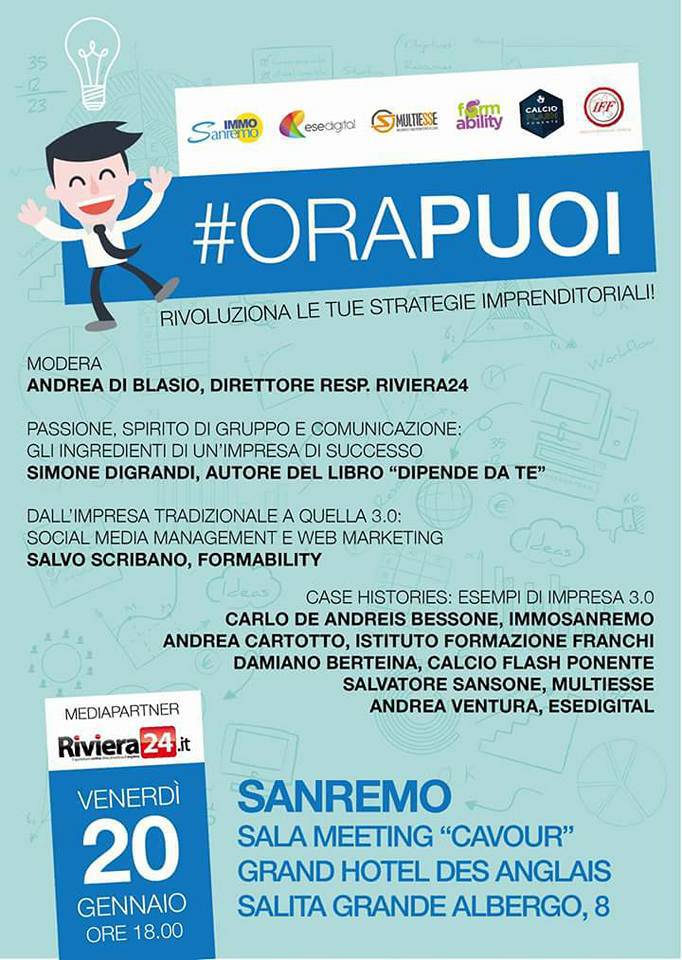 #orapuoi, il seminario sulle strategie imprenditoriali sbarca a Sanremo