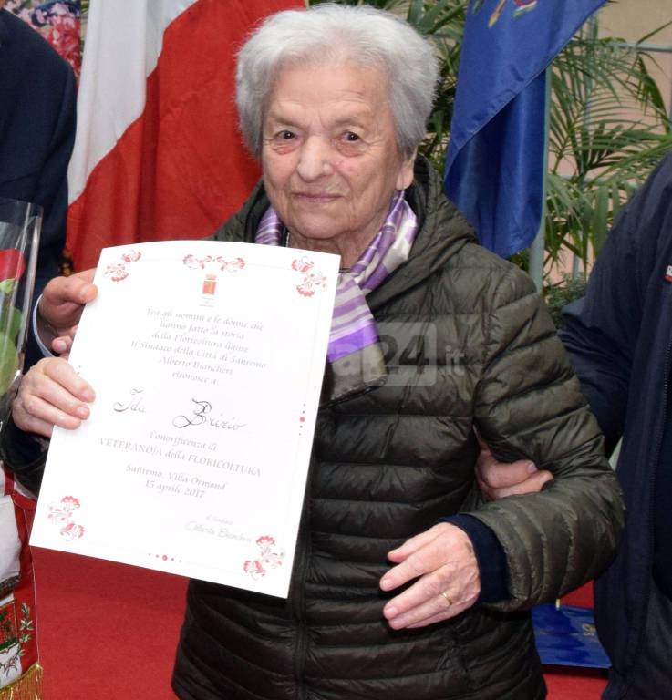 Sanremo, premiati i veterani della floricoltura. Al top Ida Brizio: ha 101 anni