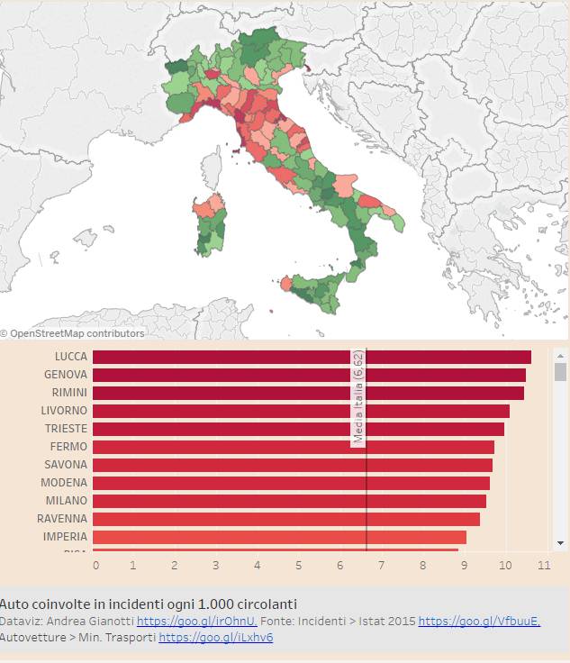 Mappa incidenti stradali "Il Sole 24 Ore"