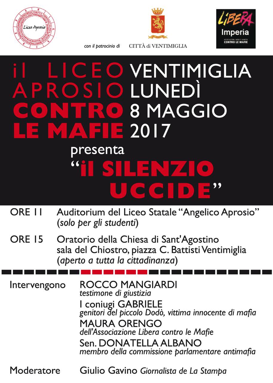 “Il silenzio Uccide”, due appuntamenti a Ventimiglia per la giornata contro le mafie