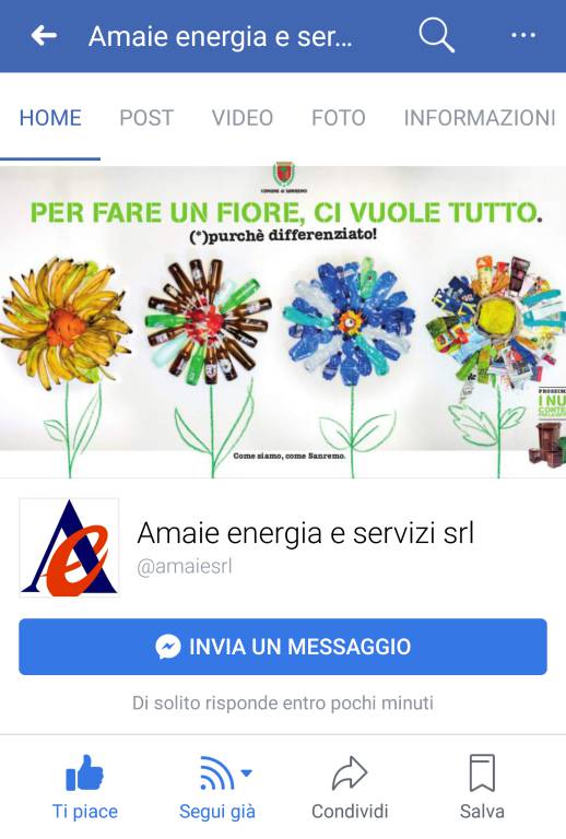 Amaie Energia Sanremo, pagina Facebook