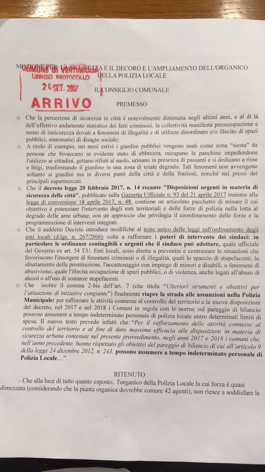 Ventimiglia, il consigliere Malivindi sull’ordinanza di divieto degli alcolici, in risposta al Sindaco Ioculano