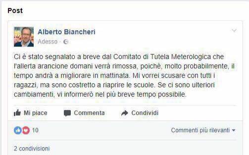 Sanremo, sindaco Biancheri smaschera fake news su allerta meteo: “Scuole restano chiuse”