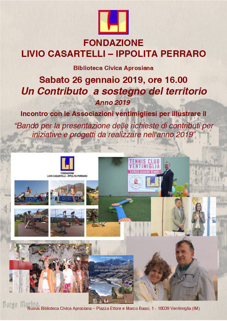 Iniziative e progetti per Ventimiglia, la Fondazione Casartelli-Perraro presenta il bando per i contributi alle associazioni