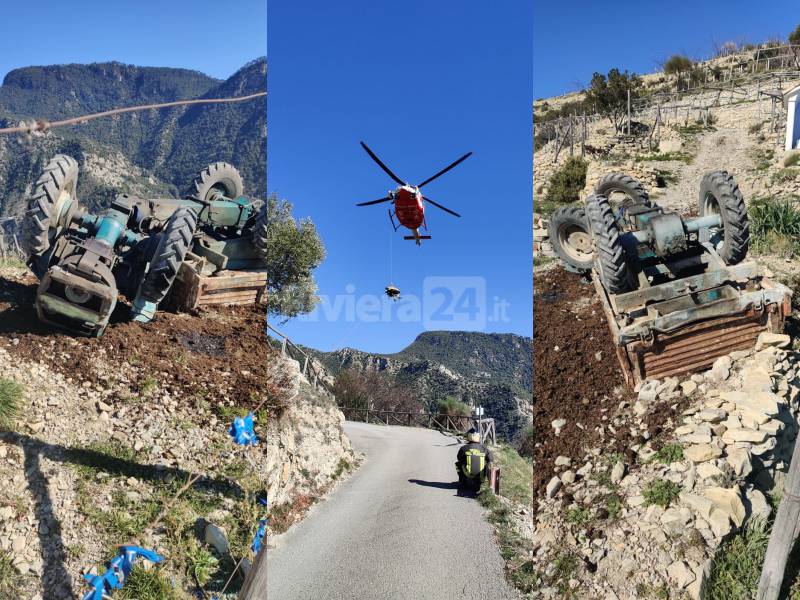 Trasferito all’ospedale di Pietra Ligure, l’agricoltore travolto da un trattore ad Airole. E’ grave