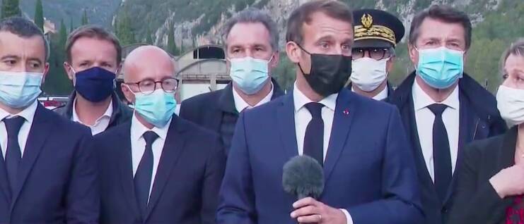 Tempesta Alex, il presidente francese Macron in Val Roja: «Ripristinare strada è la priorità»