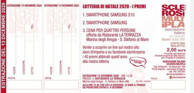 riviera24 - biglietti aism sclerosi multipla lotteria 2020