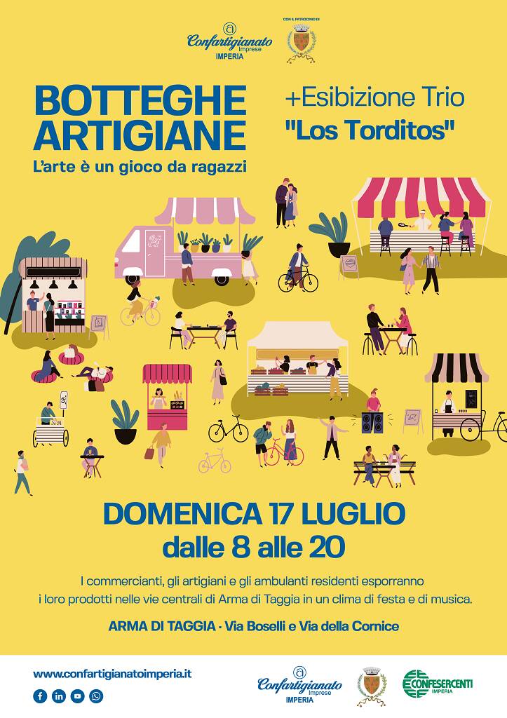 Arma di Taggia, domenica l’evento “Botteghe artigiane – L’arte è un gioco da ragazzi”