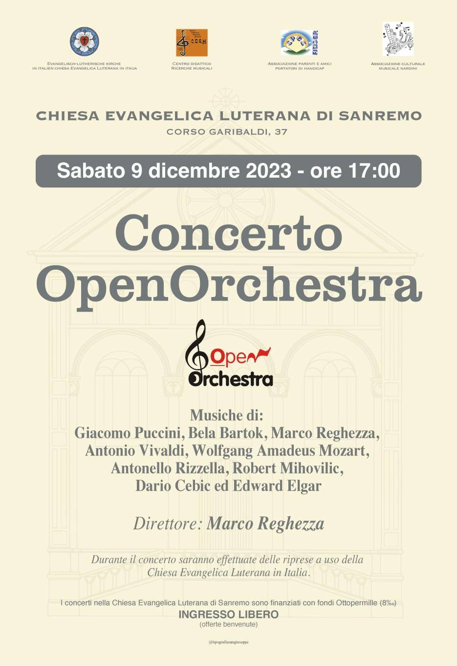 Concerto OpenOrchestra alla chiesa evangelica luterana di Sanremo