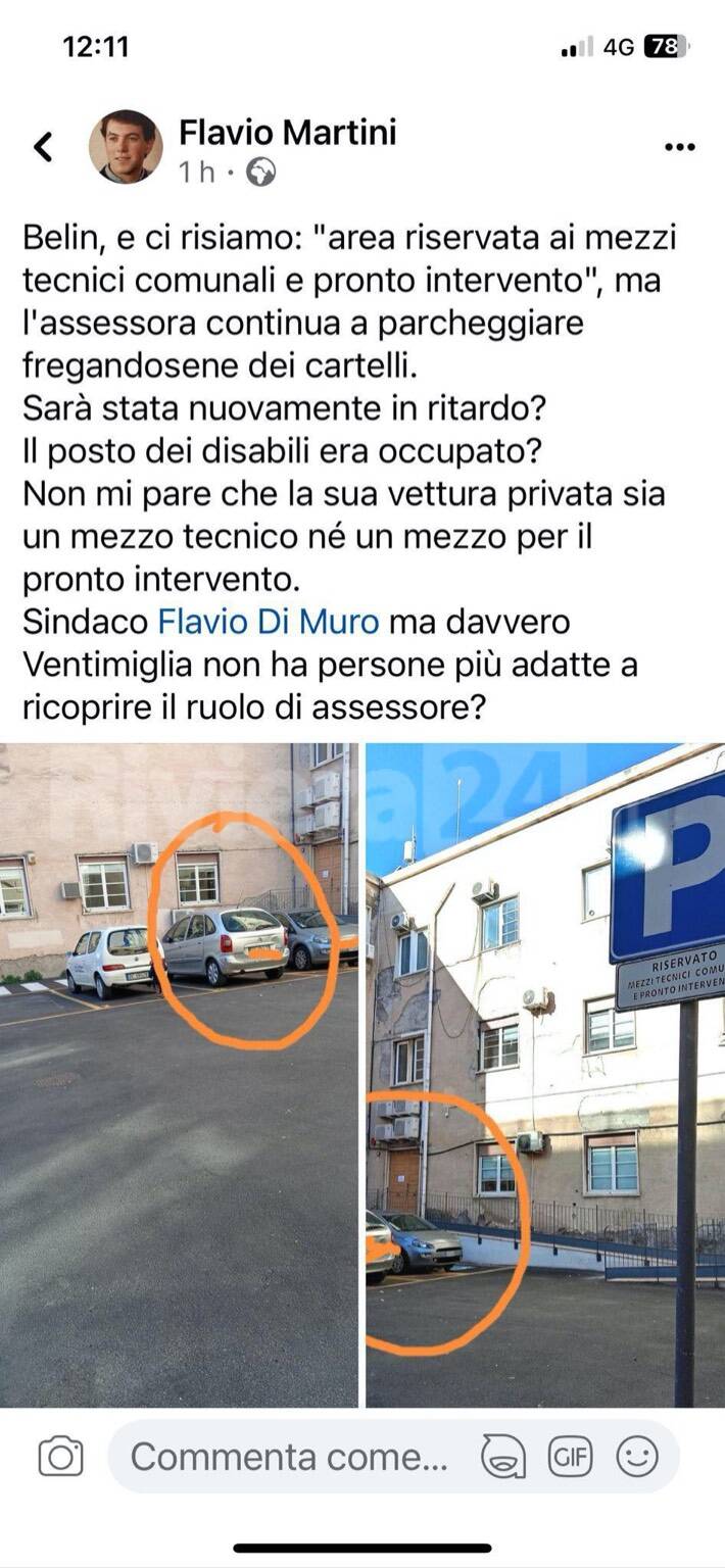 auto sosta vietata assessore ventimiglia