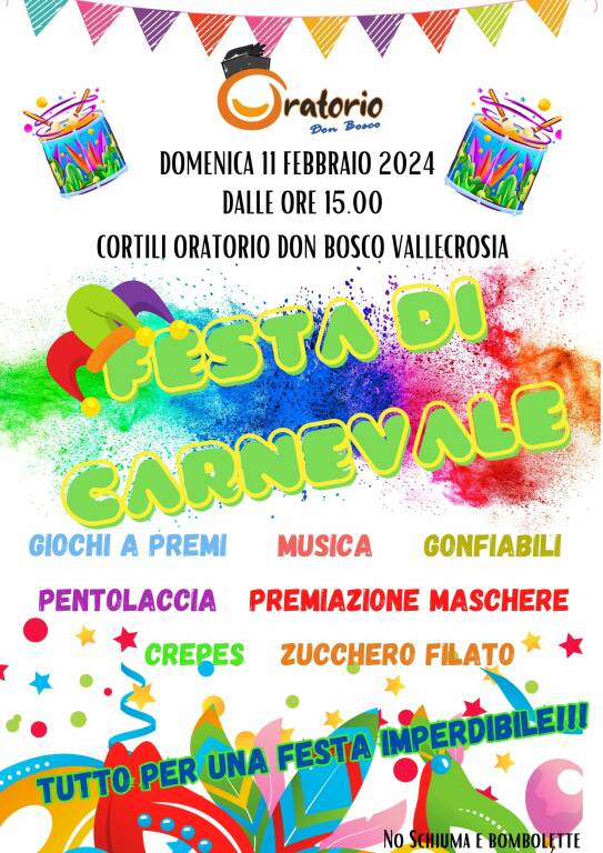 L&#8217;11 febbraio appuntamento con il Carnevale all&#8217;Oratorio Don Bosco di Vallecrosia